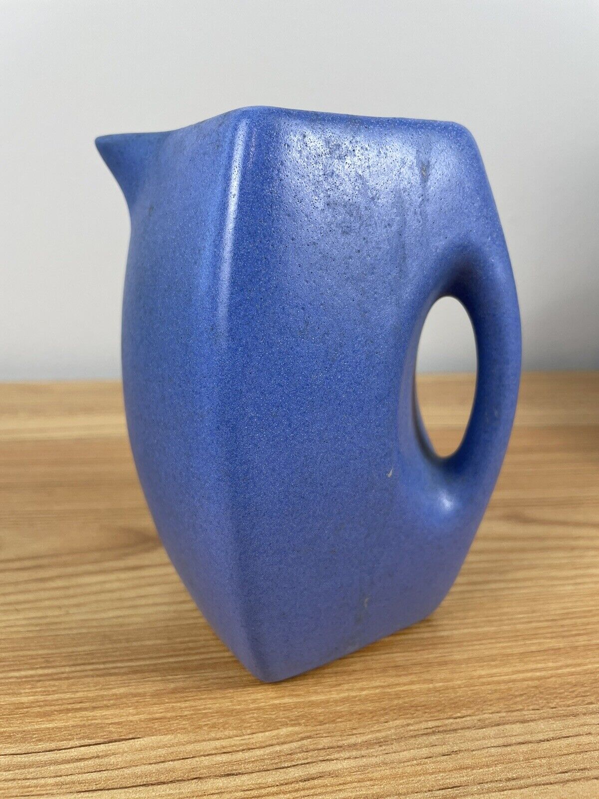 Vintage Niloak Art Pottery Square Pitcher/Vase Matte Blue 5 1/2"