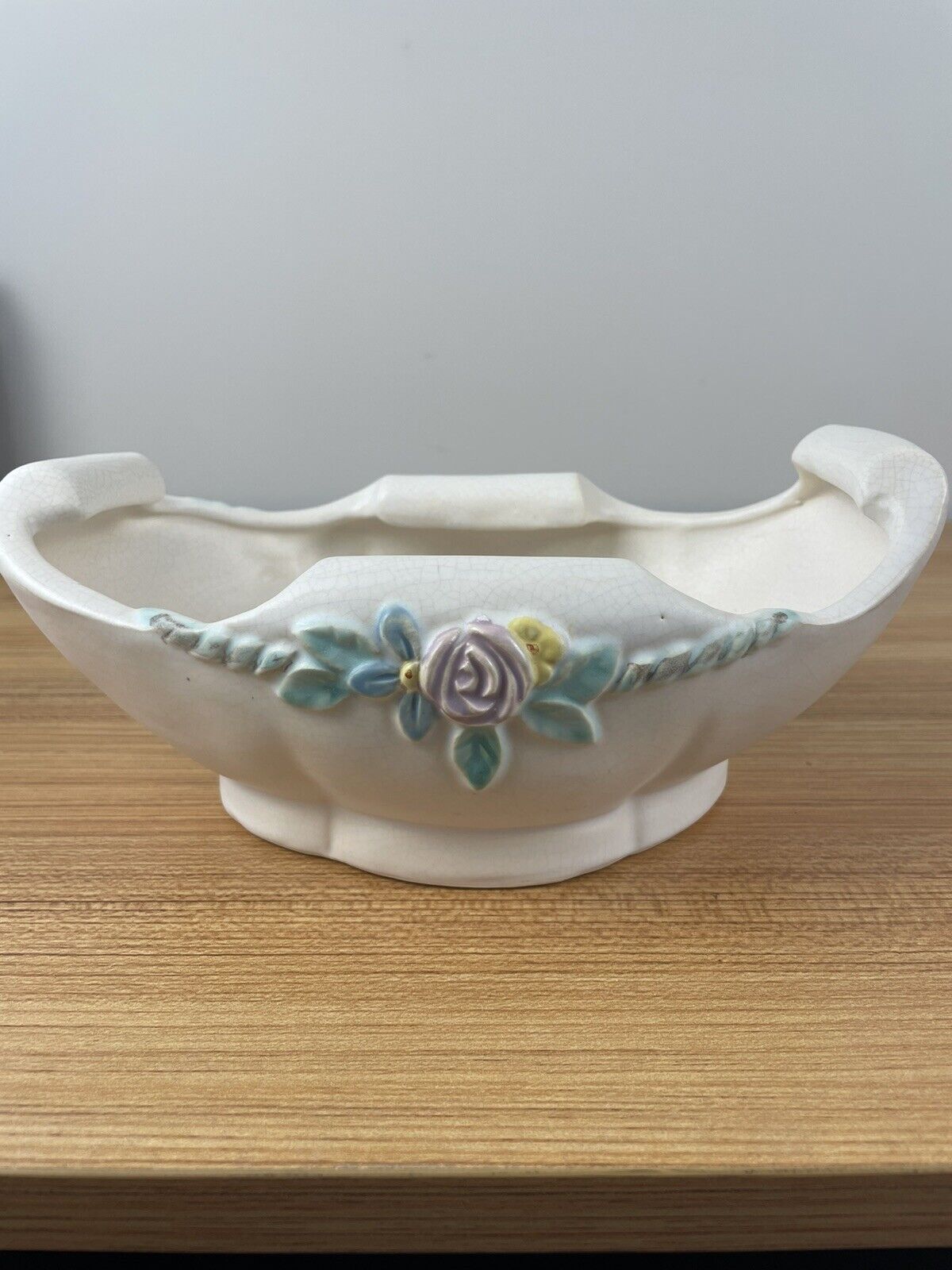 Weller Floral 1930s Vintage Art Pottery Flower Rope Curled End Console Bowl
