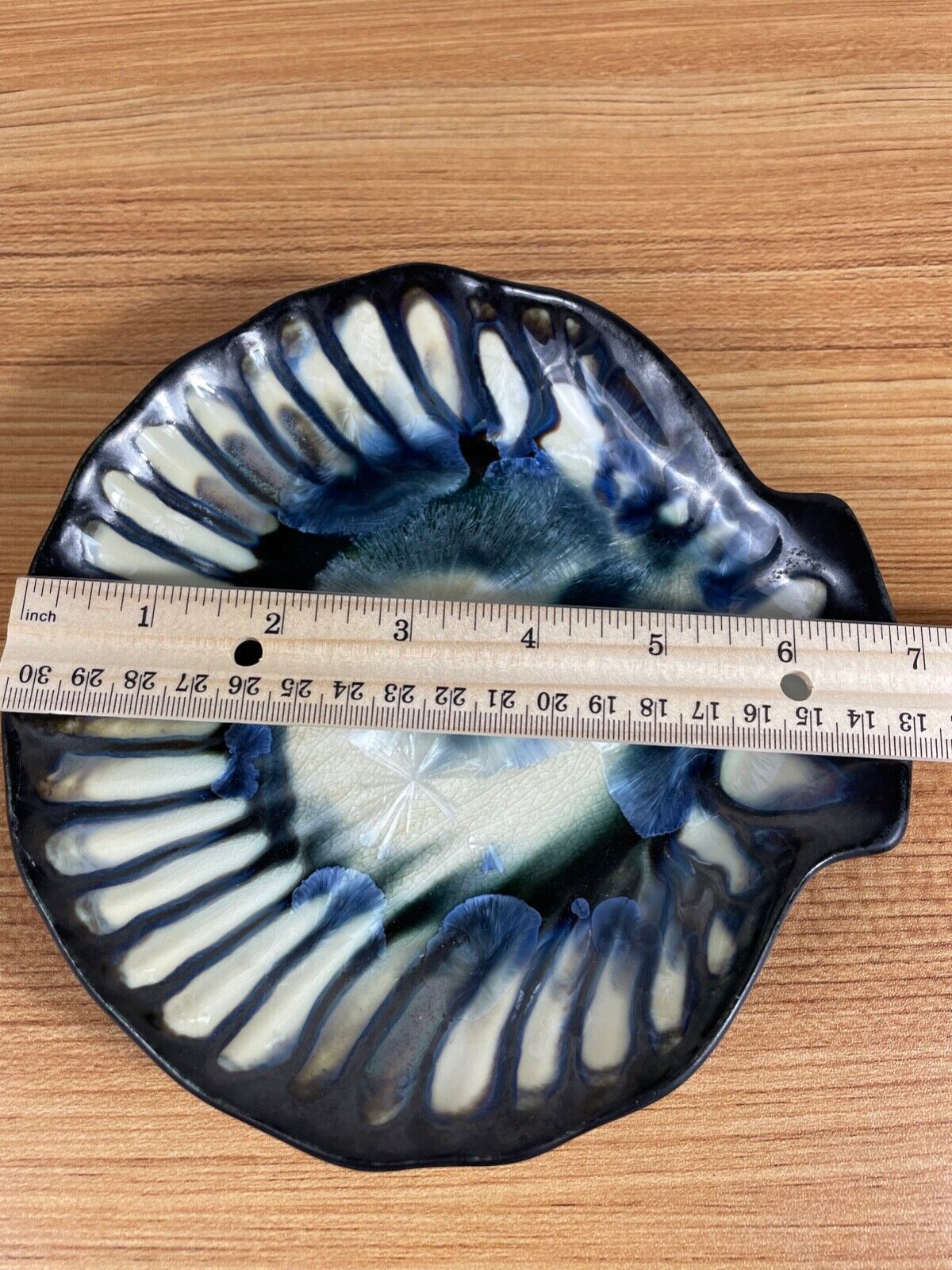 Edgecomb Pottery Maine Black & Blue Shell Dish Chrystalline Glaze 7"