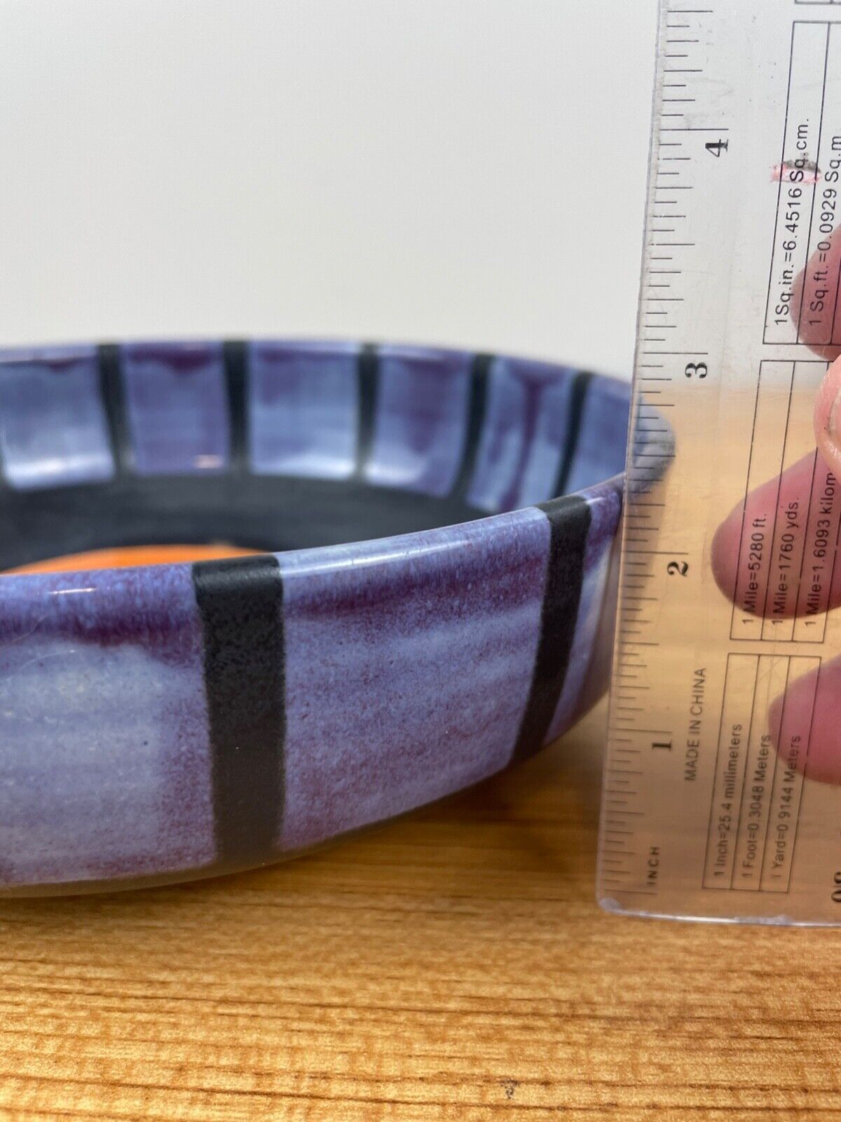 8" Diameter Abstract Bowl by JoAnn Aquinto Purple Green & Black Pewabic Artist