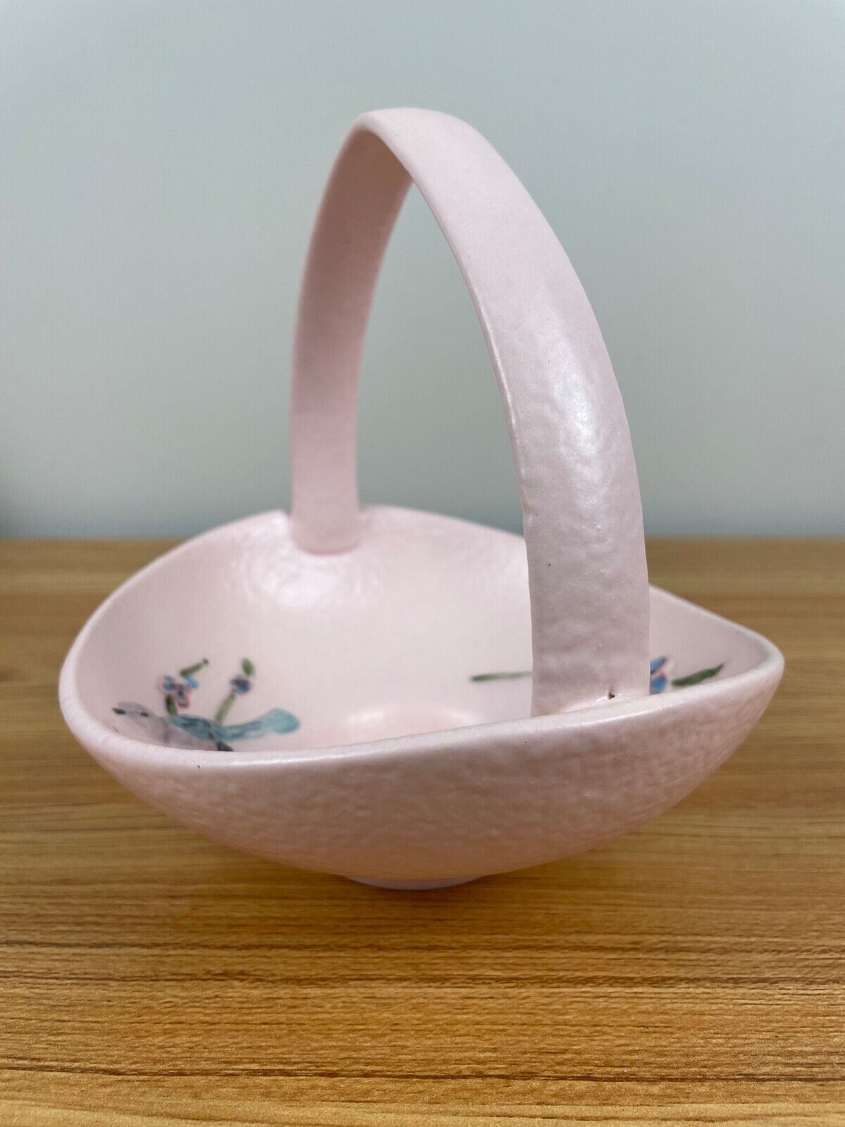 Vintage Hull Art Pottery Pink Serenade Basket "Bird on a Branch" Signed S5 1957