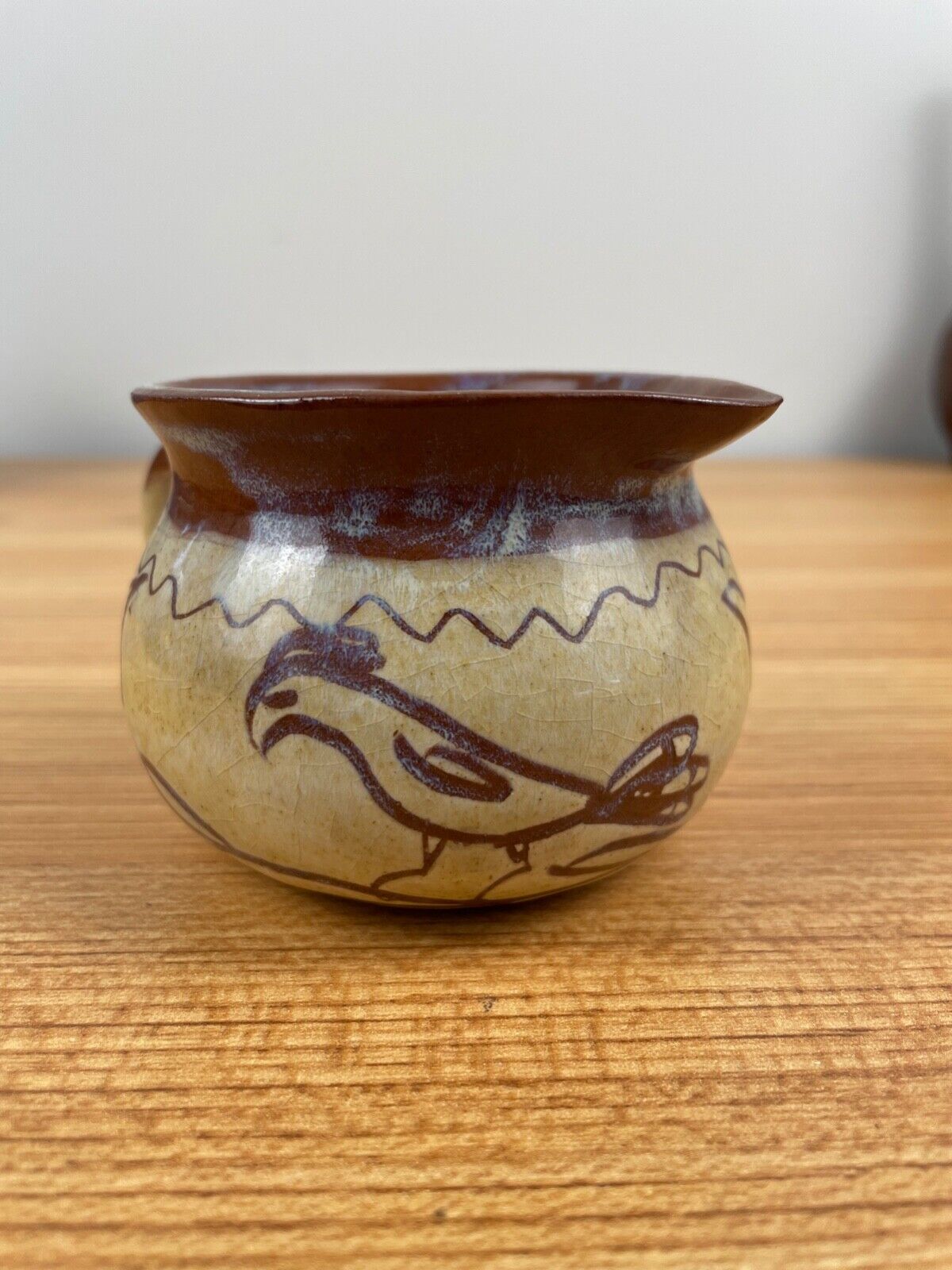 VINTAGE BROWN MARY GRABILL GRAYLOR PRIMITIVE ART POTTERY CREAMER / PITCHER