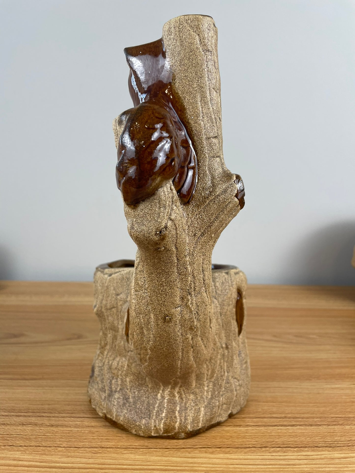 Vintage Royal Haeger Pottery, Sand Glaze, Owl On Stump Planter. Sassy Owl. NICE