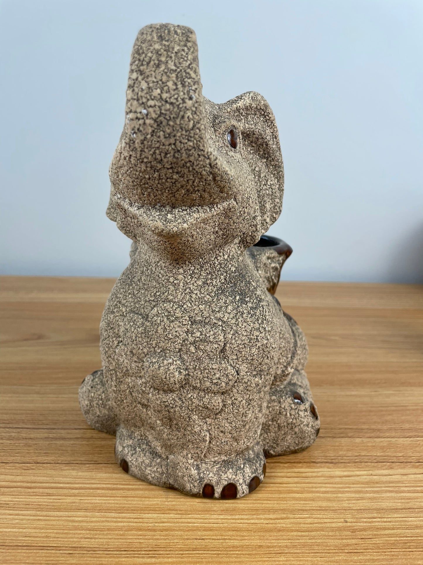 Royal Haeger Pottery Lucky BABY ELEPHANT PLANTER Sand & Brown Glaze 9"" USA