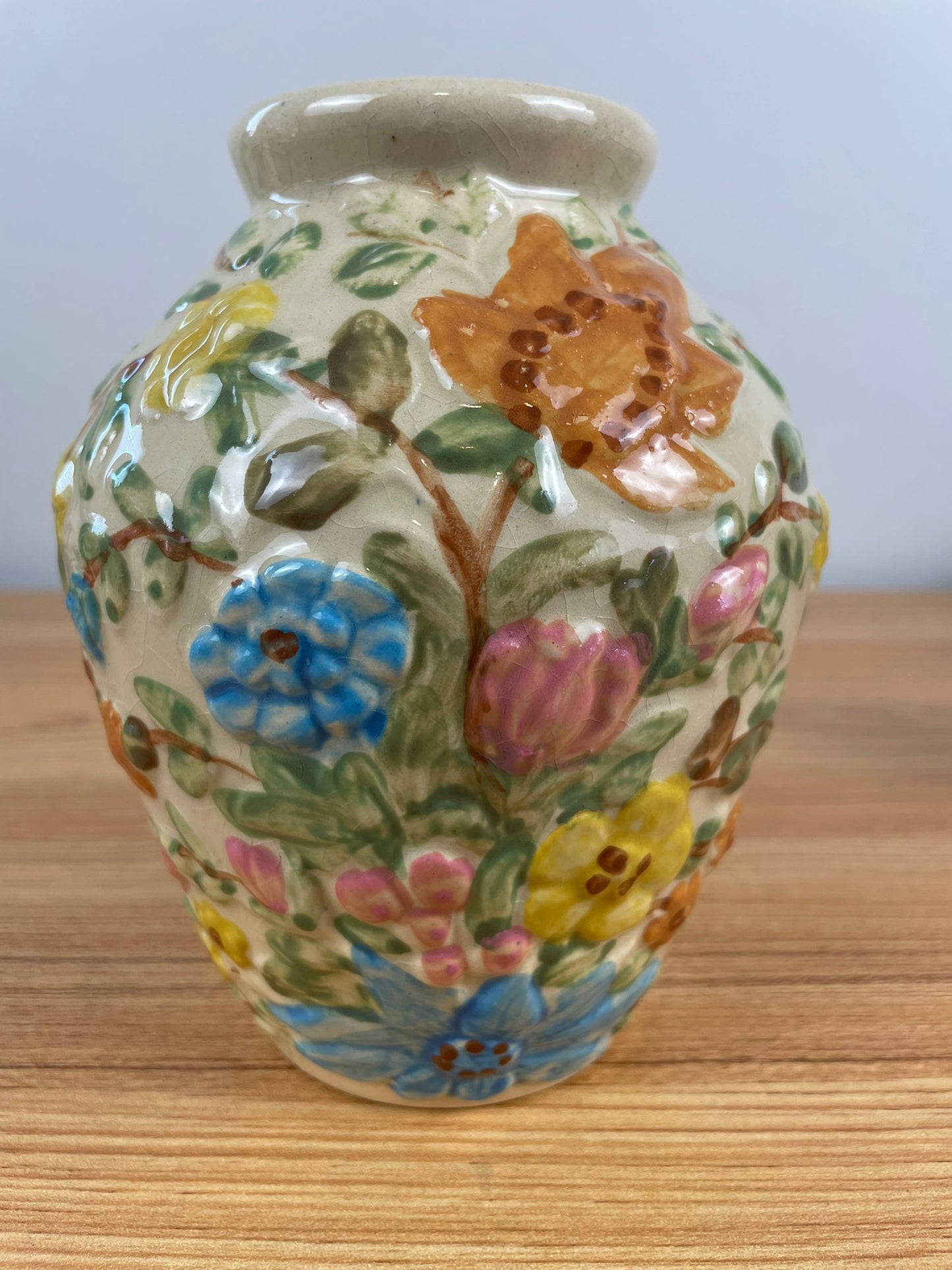 Dorothy Archer Rare Signed Robinson Ransbottom Lucia Oil Jar Floral Vase 6"