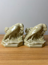 Rookwood 1955 Art Pottery Glossy Tan Engineering Society Raven Bookends #2275