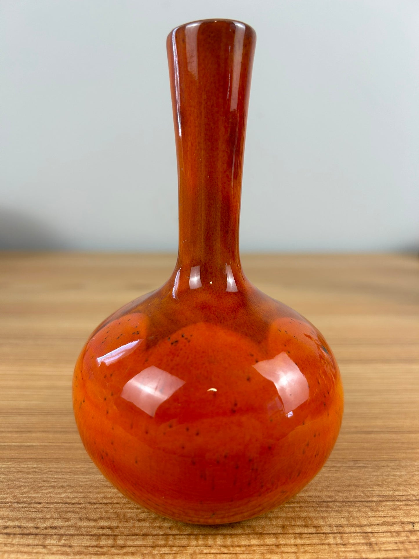 Polia Pillin Mid Century Orange Drip Glaze Bulbous Bud Vase