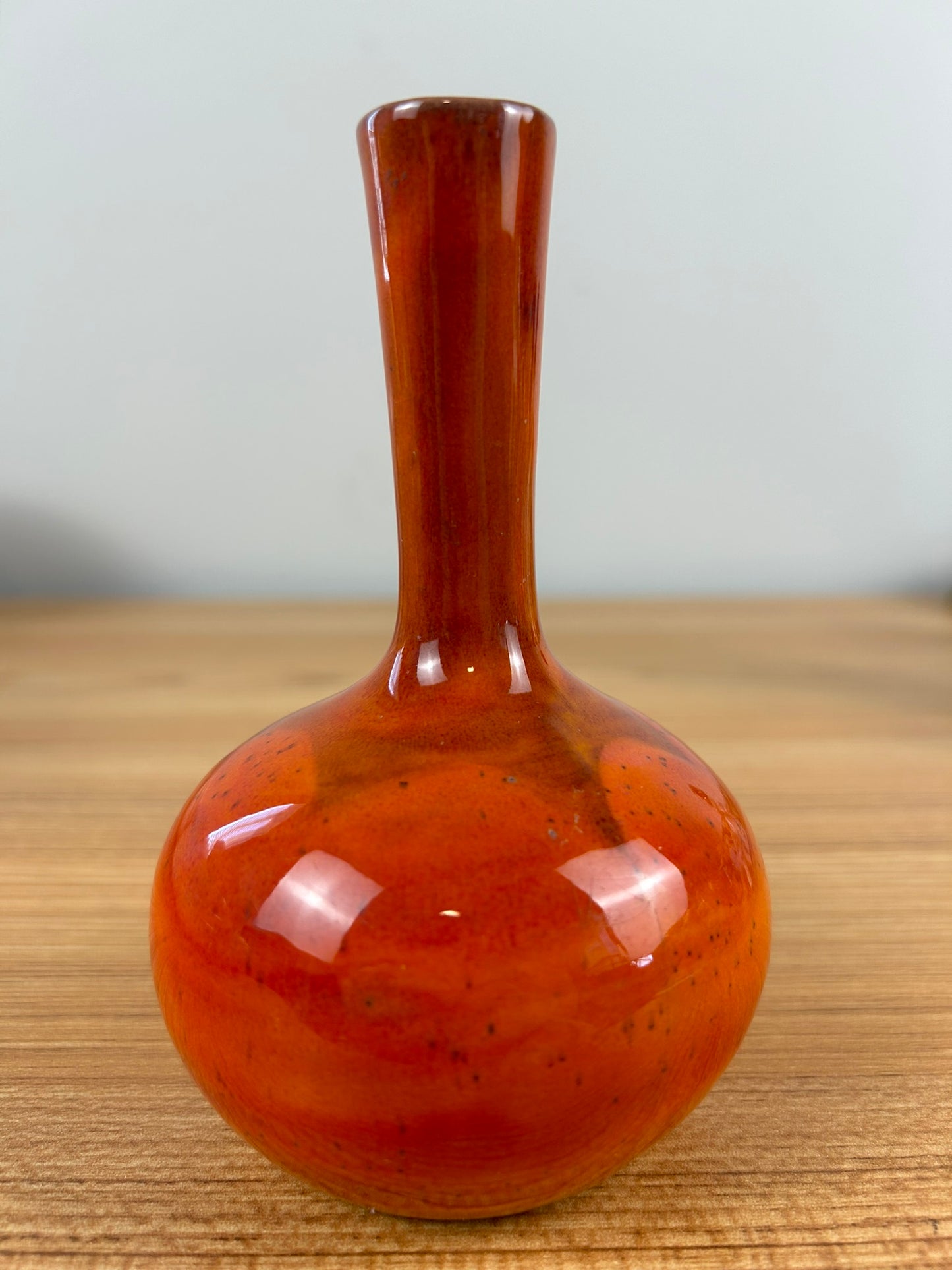 Polia Pillin Mid Century Orange Drip Glaze Bulbous Bud Vase