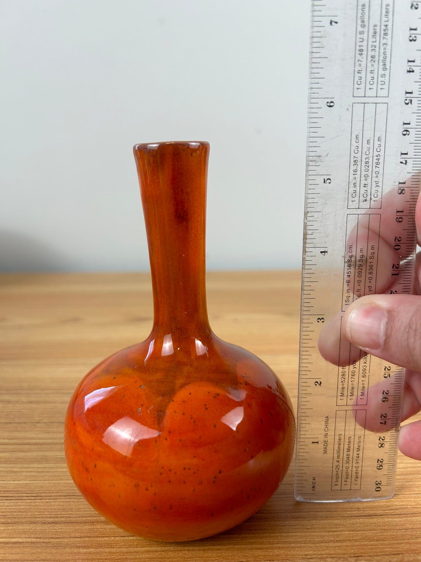 Polia Pillin Mid Century Orange Drip Glaze Bulbous Bud Vase
