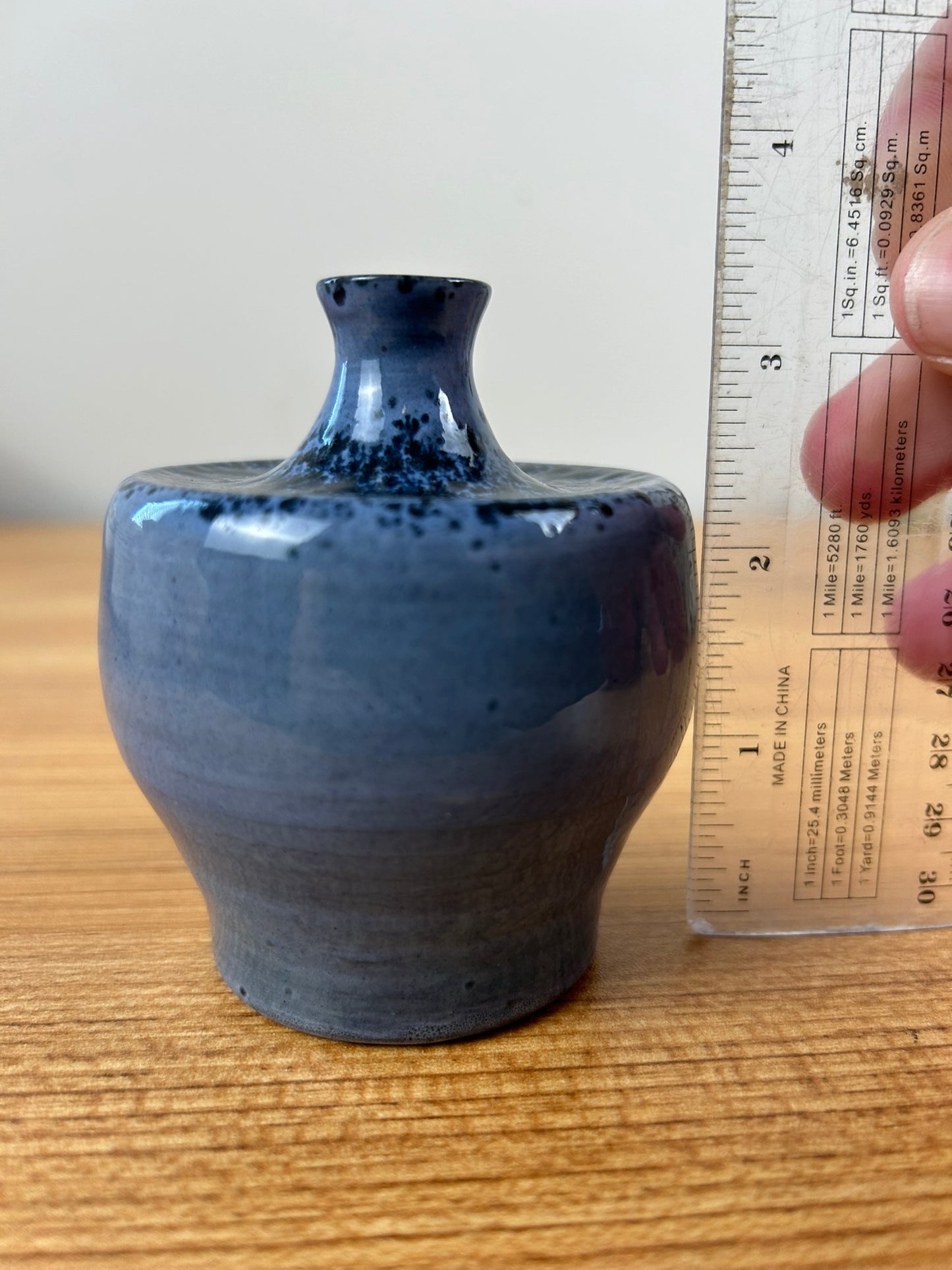Polia Pillin Mid Century Blue Black Spatter Glaze Squat Cabinet Vase