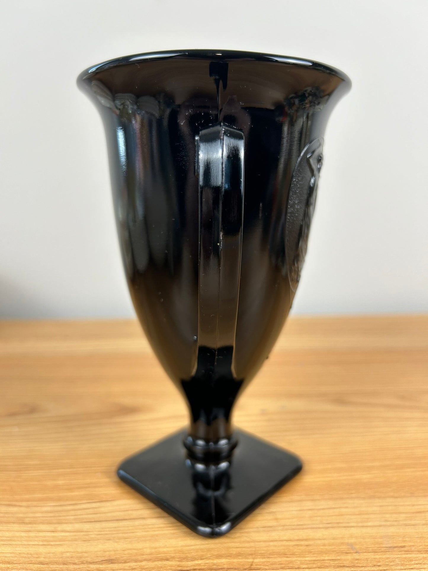 LE SMITH 1930's Embossed Black Amethyst Glass Loving Trophy Cup Vase