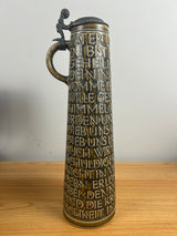 Reinhold Merkelbach German Pottery Lidded 14" Tankard With The Lords Prayer In Relief