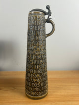 Reinhold Merkelbach German Pottery Lidded 14" Tankard With The Lords Prayer In Relief
