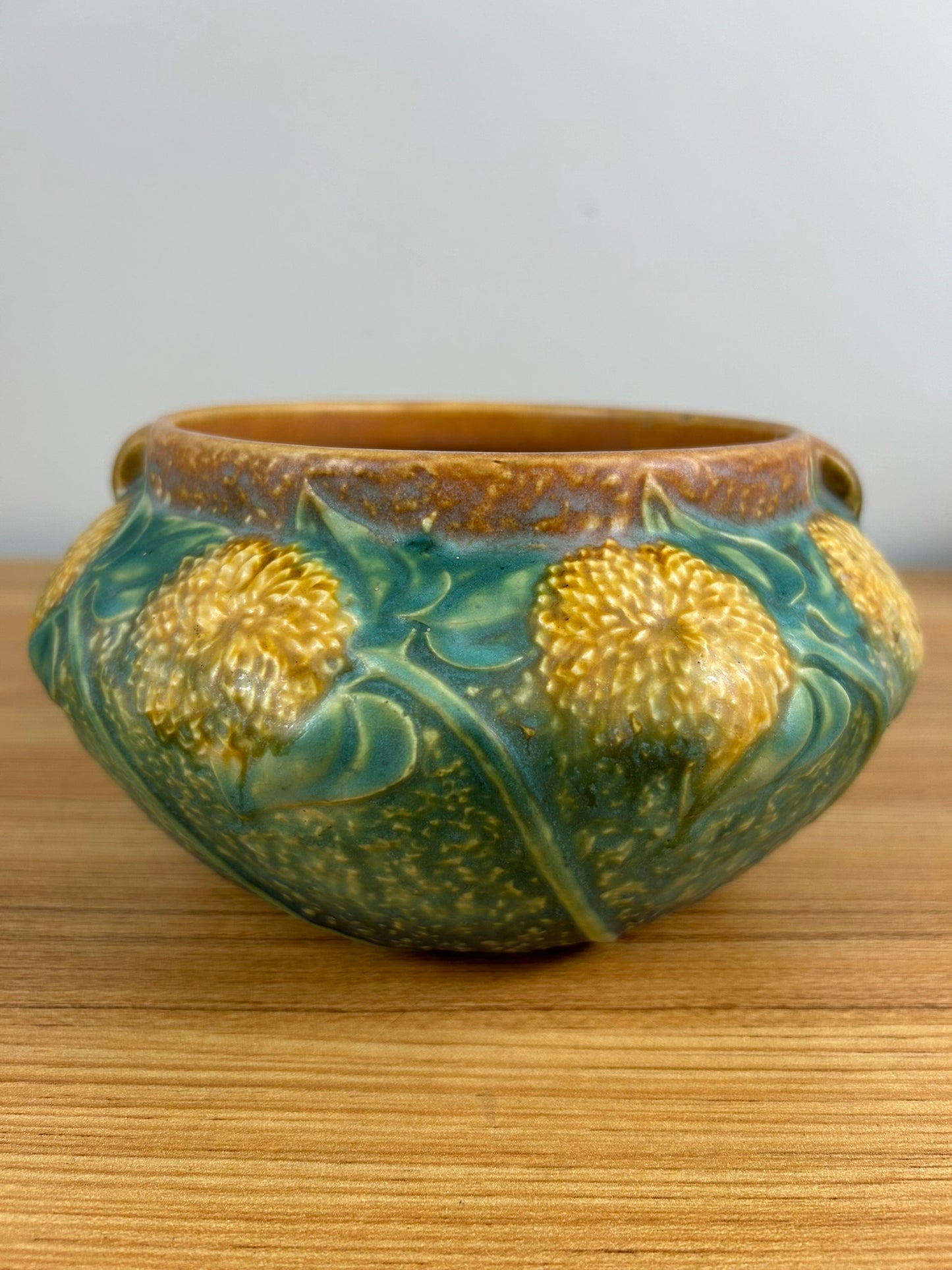 Roseville Sunflower 1930 Vintage Arts And Crafts Pottery Ceramic Bowl 208-5
