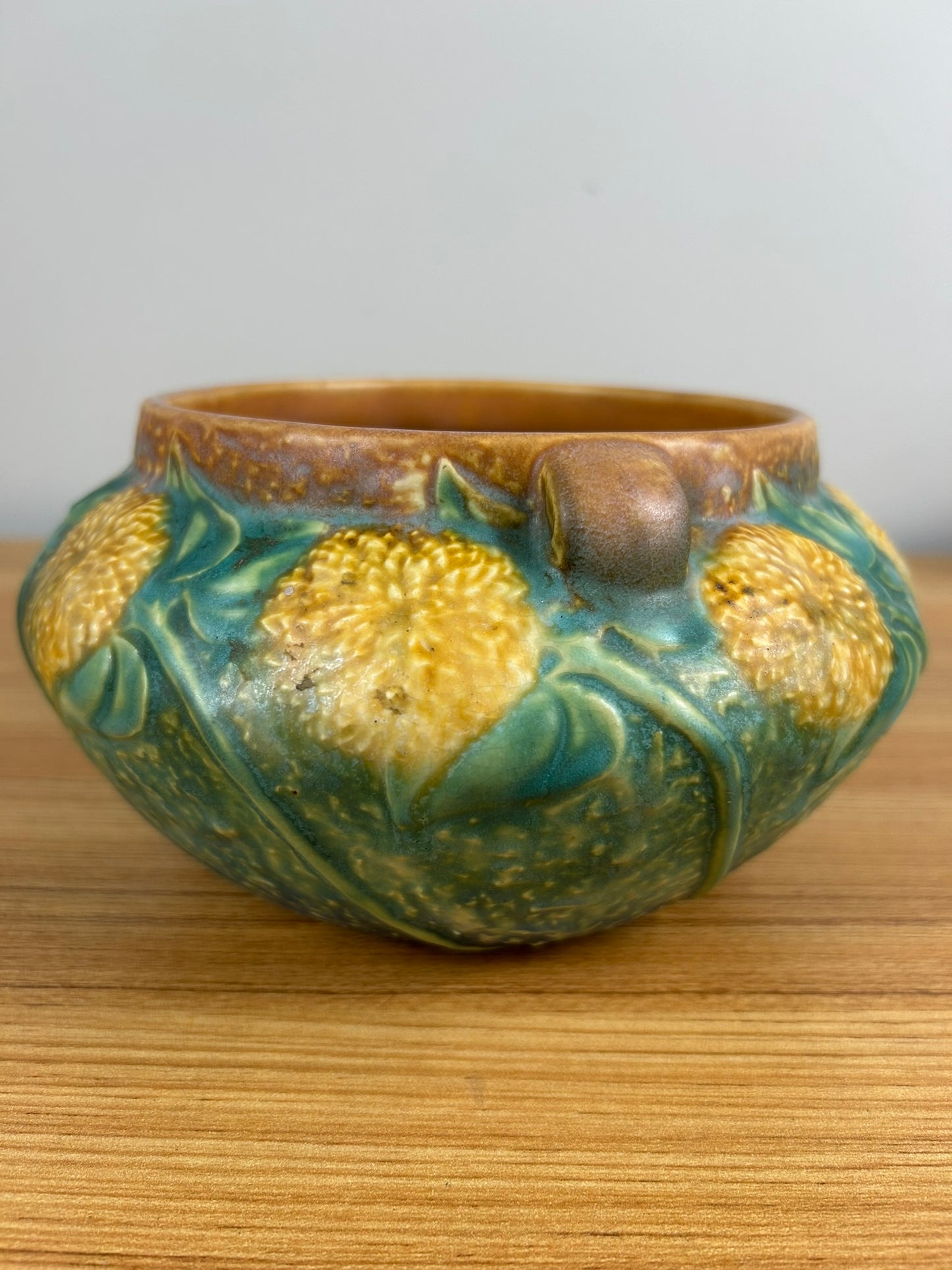 Roseville Sunflower 1930 Vintage Arts And Crafts Pottery Ceramic Bowl 208-5