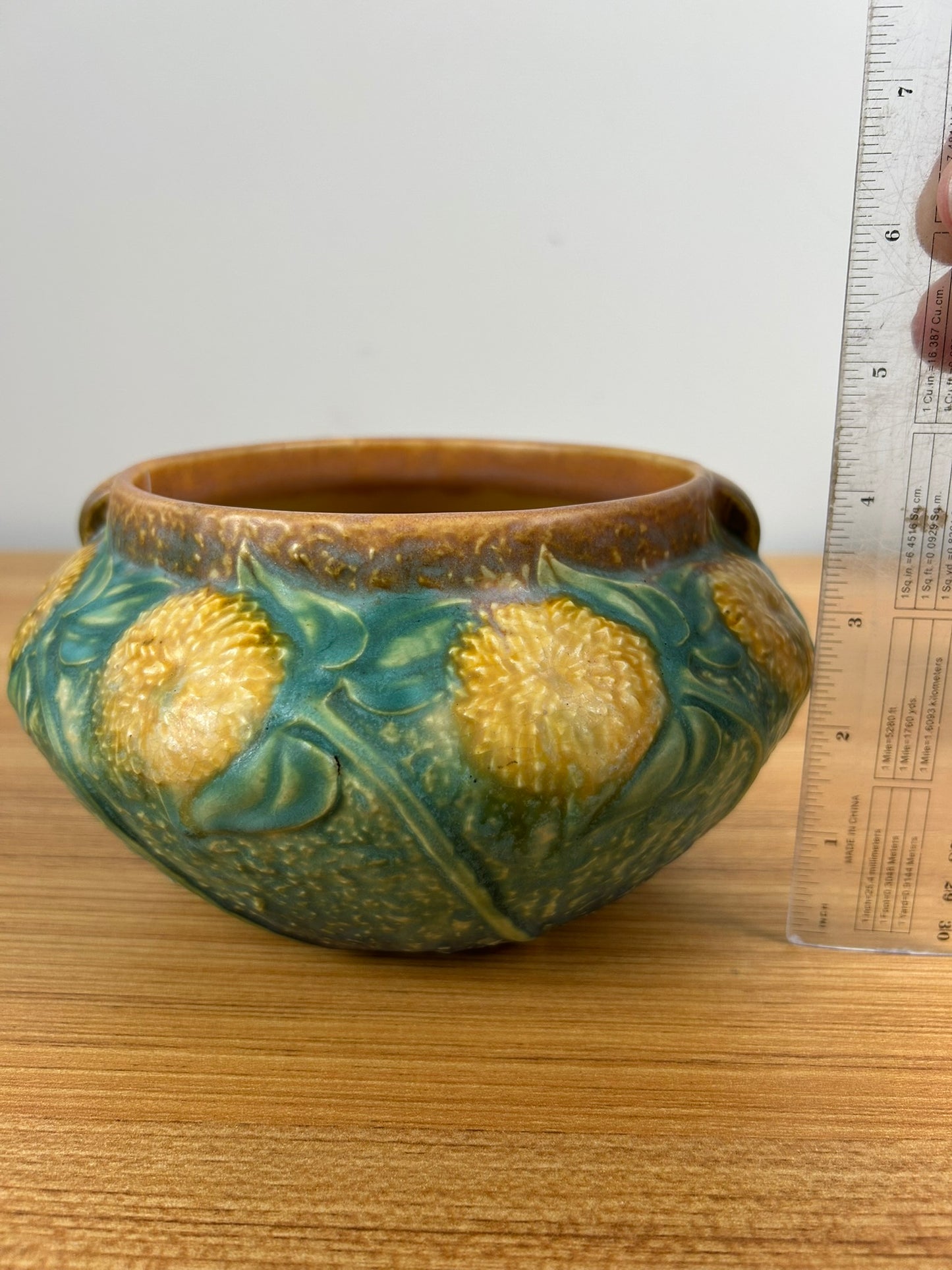 Roseville Sunflower 1930 Vintage Arts And Crafts Pottery Ceramic Bowl 208-5