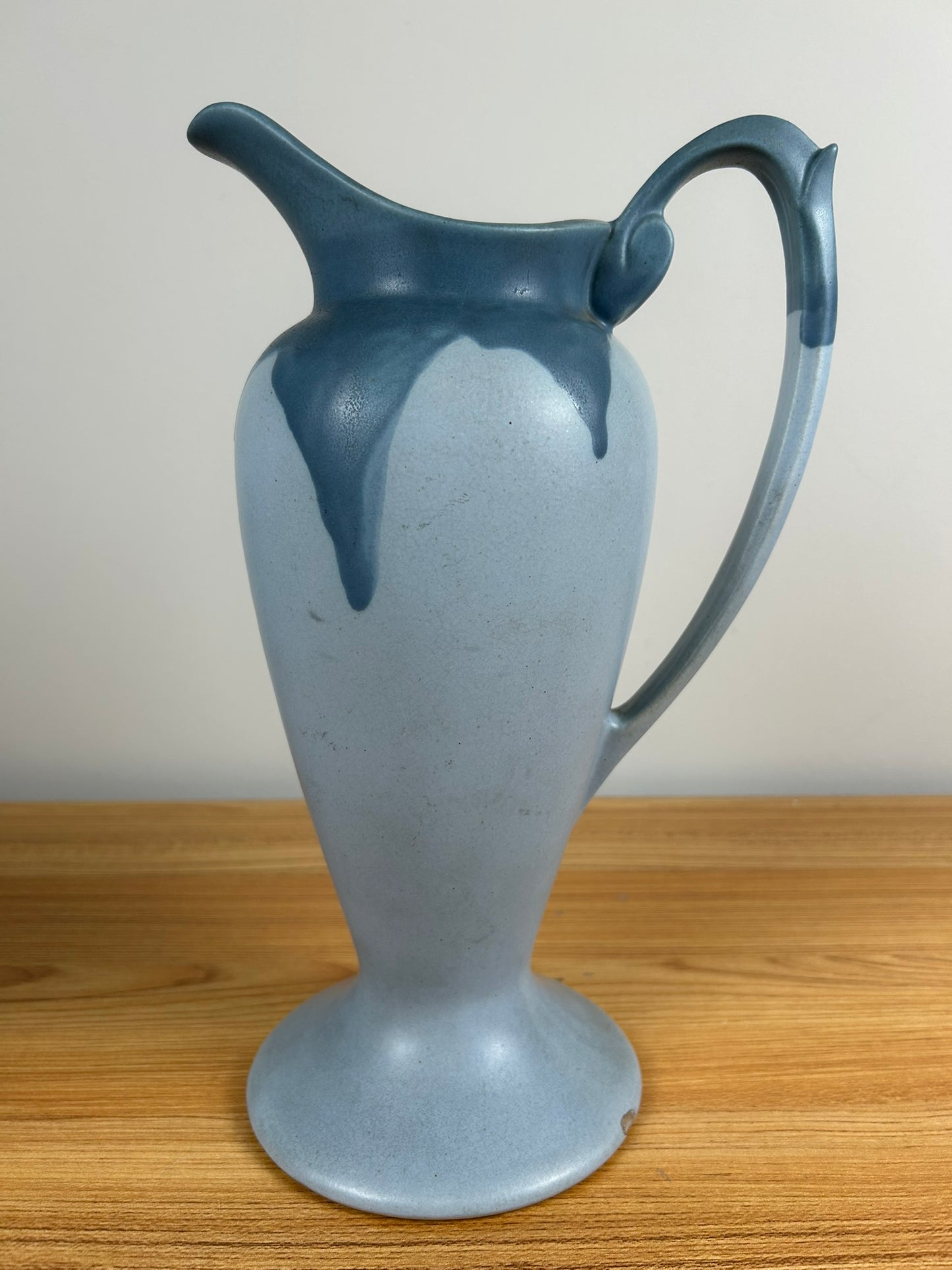 Antique Roseville Carnelian I Pitcher Ewer 1313 Blue Drip Glaze 13”
