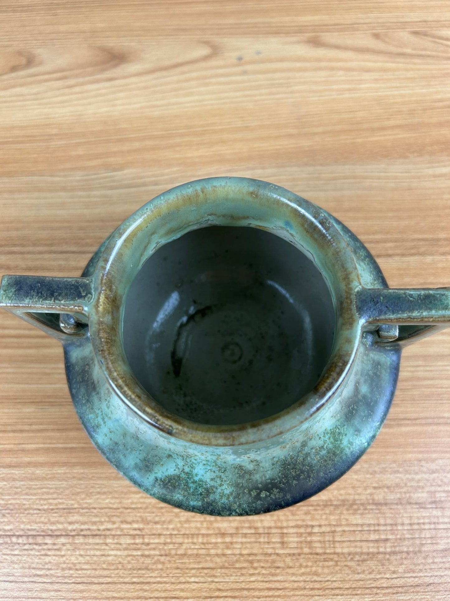 Fulper Art Pottery Two-Handled Green Leopardskin Vase c1910s