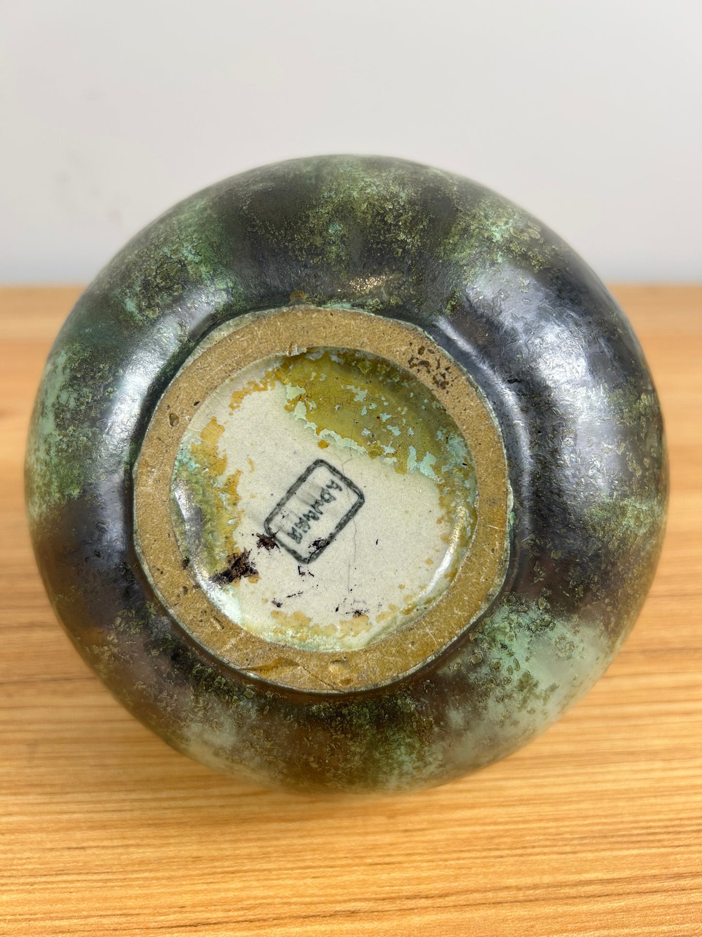 Fulper Art Pottery Two-Handled Green Leopardskin Vase c1910s