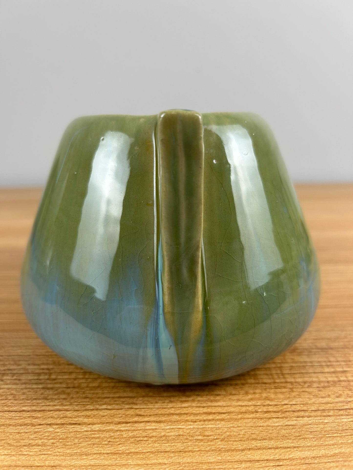 Fulper Art Pottery Vintage Double Handled Vase with a Green Flambé Glaze