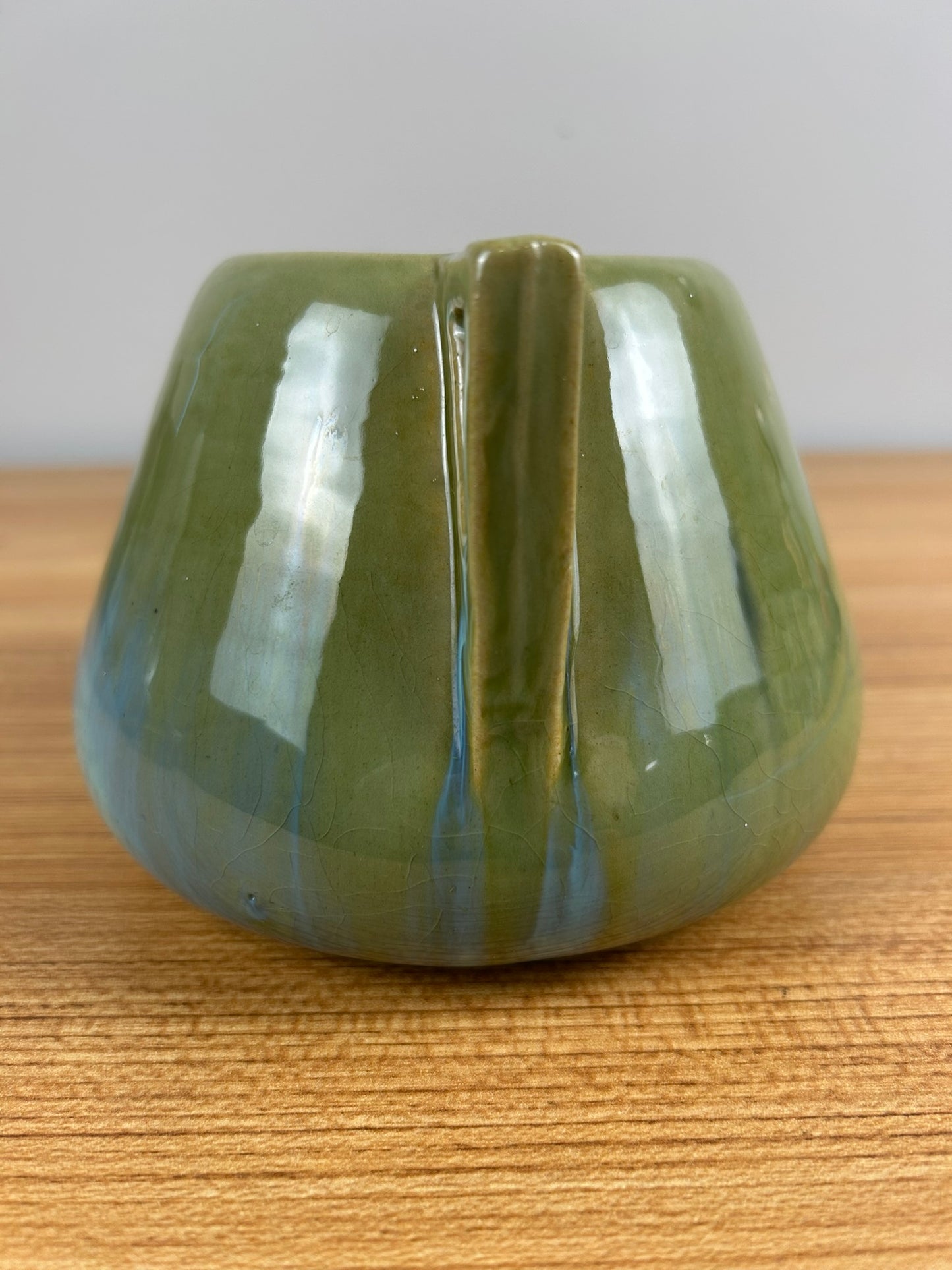 Fulper Art Pottery Vintage Double Handled Vase with a Green Flambé Glaze