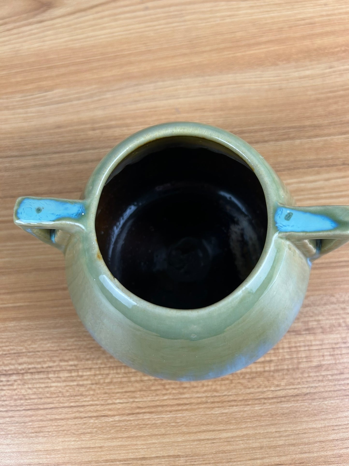 Fulper Art Pottery Vintage Double Handled Vase with a Green Flambé Glaze