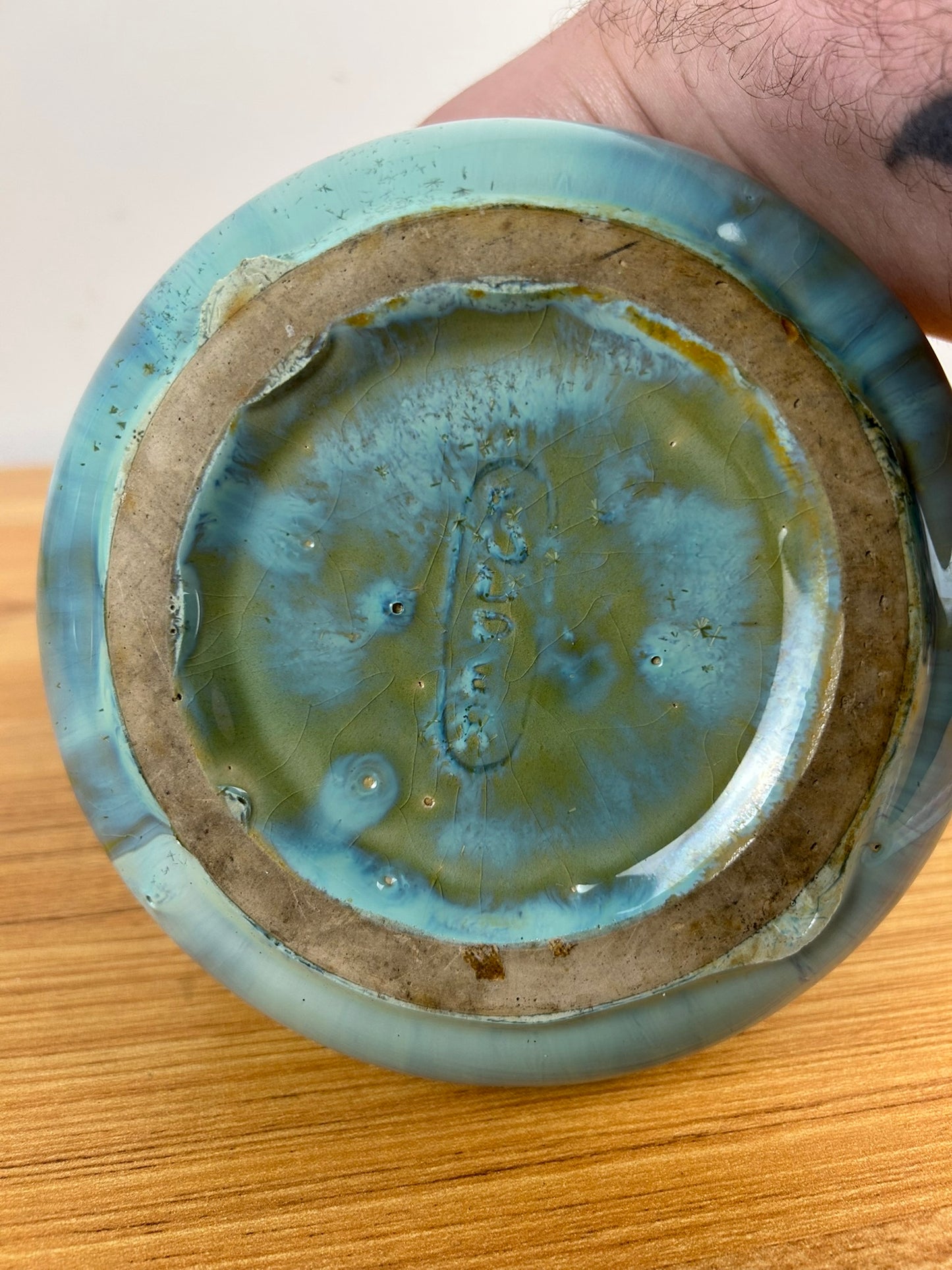 Fulper Art Pottery Vintage Double Handled Vase with a Green Flambé Glaze
