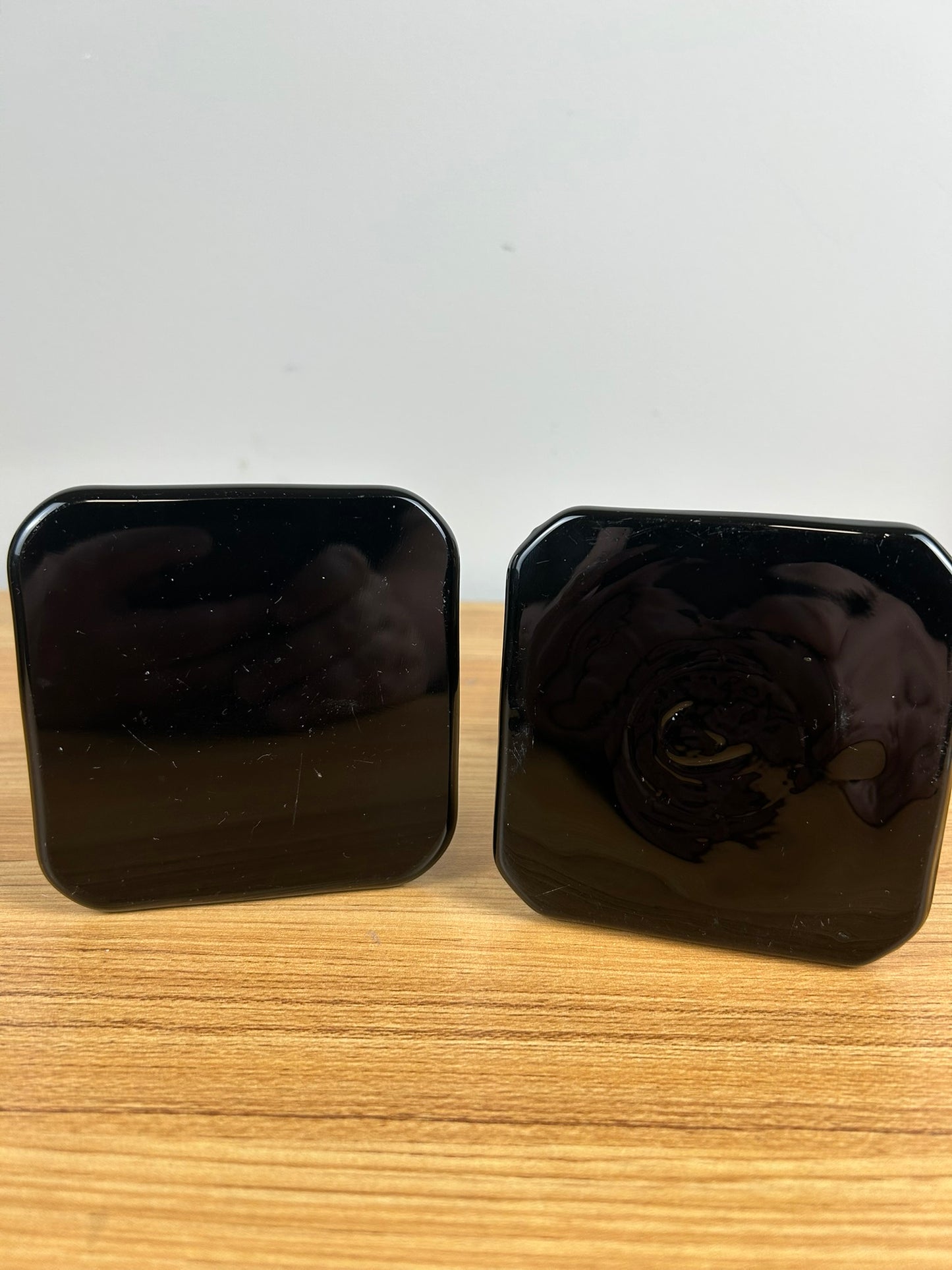 Cambridge Black Glass 8" Tall Square Candle Holders Candlesticks Vintage