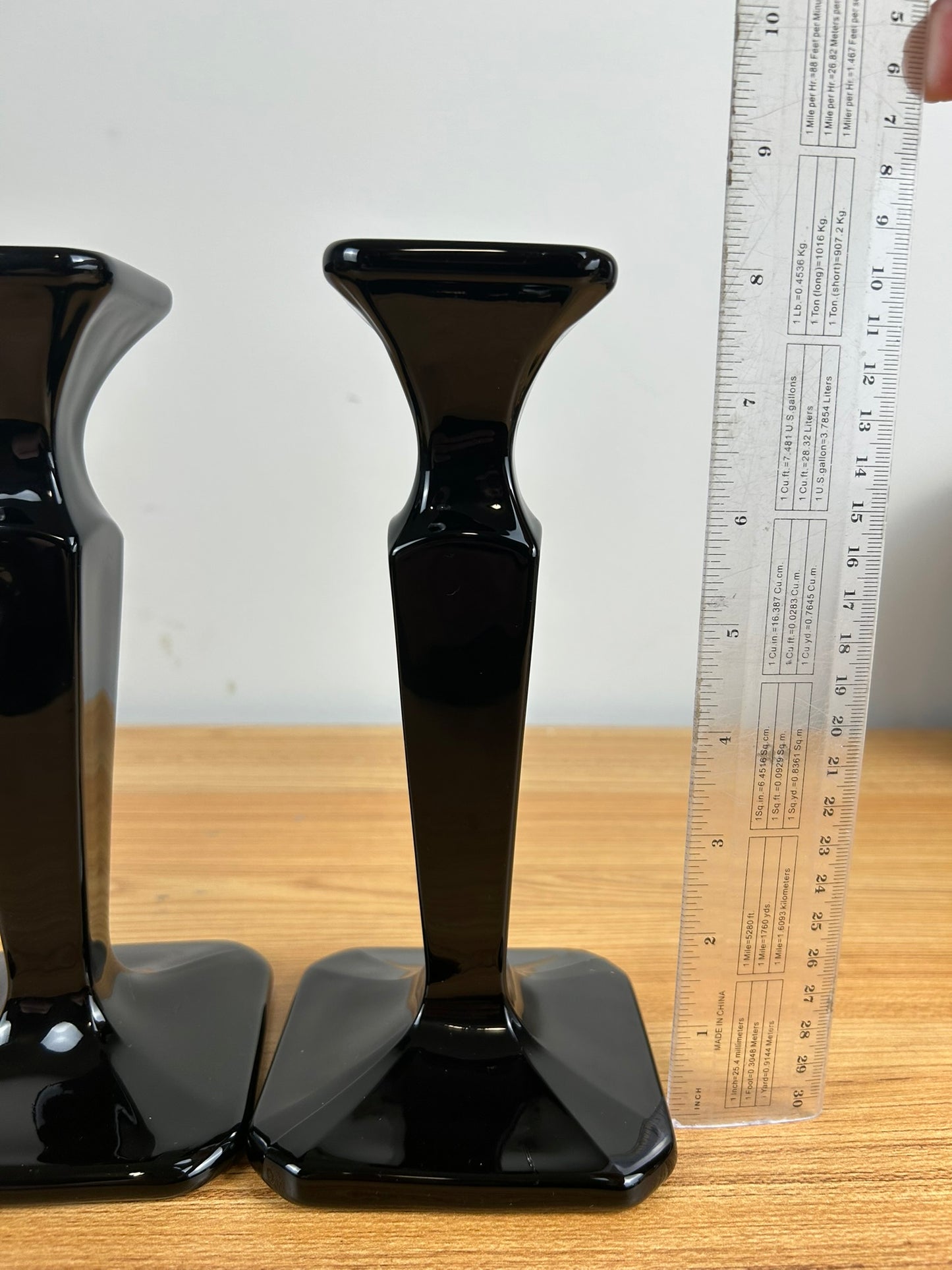 Cambridge Black Glass 8" Tall Square Candle Holders Candlesticks Vintage