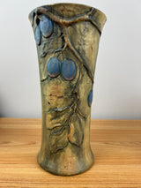 Weller Woodcraft 1920s Art Pottery Green Brown Plum Tree Vase 11.5" Tall