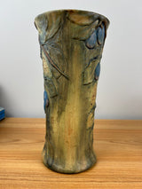 Weller Woodcraft 1920s Art Pottery Green Brown Plum Tree Vase 11.5" Tall