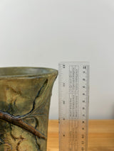 Weller Woodcraft 1920s Art Pottery Green Brown Plum Tree Vase 11.5" Tall