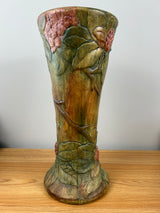 Vintage Weller Pottery Flemish Rhododendron Floor Vase /Tan/Green 16” Excellent