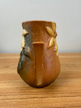 ROSEVILLE POTTERY CLEMATIS BROWN HANDLED VASE 1940’s USA #103-6 6.5” TALL