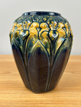 Brush McCoy Amaryllis Art Pottery Dark Blue Majolica Cabinet Vase