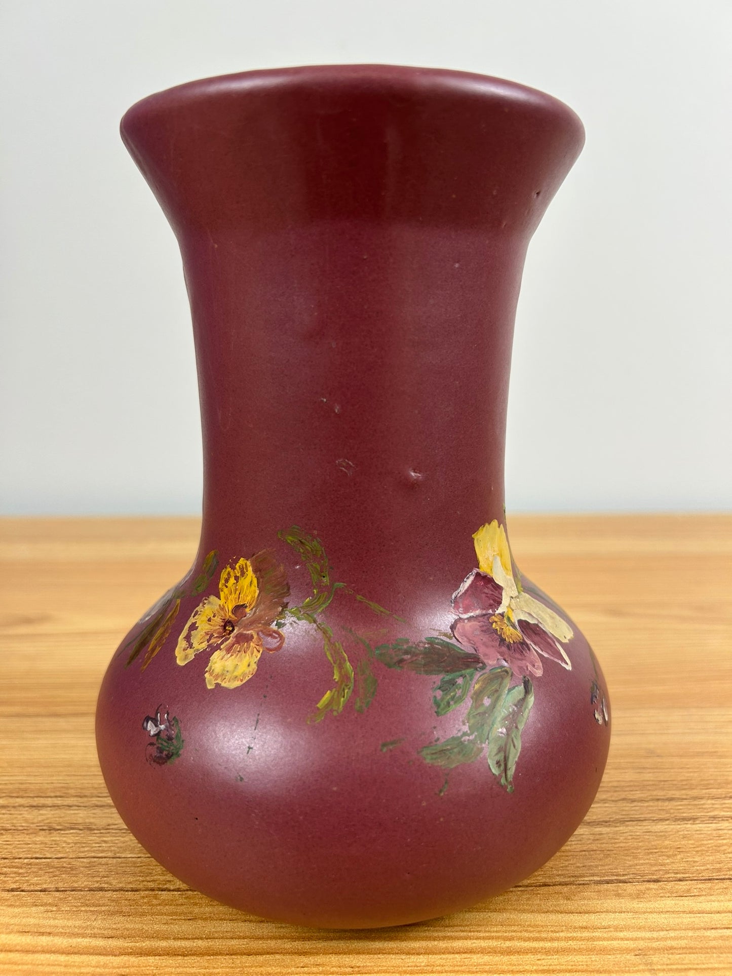 1920's Zanesville Stoneware Arts & Craft Pottery Matte Maroon 6.5 Inch Vase #105