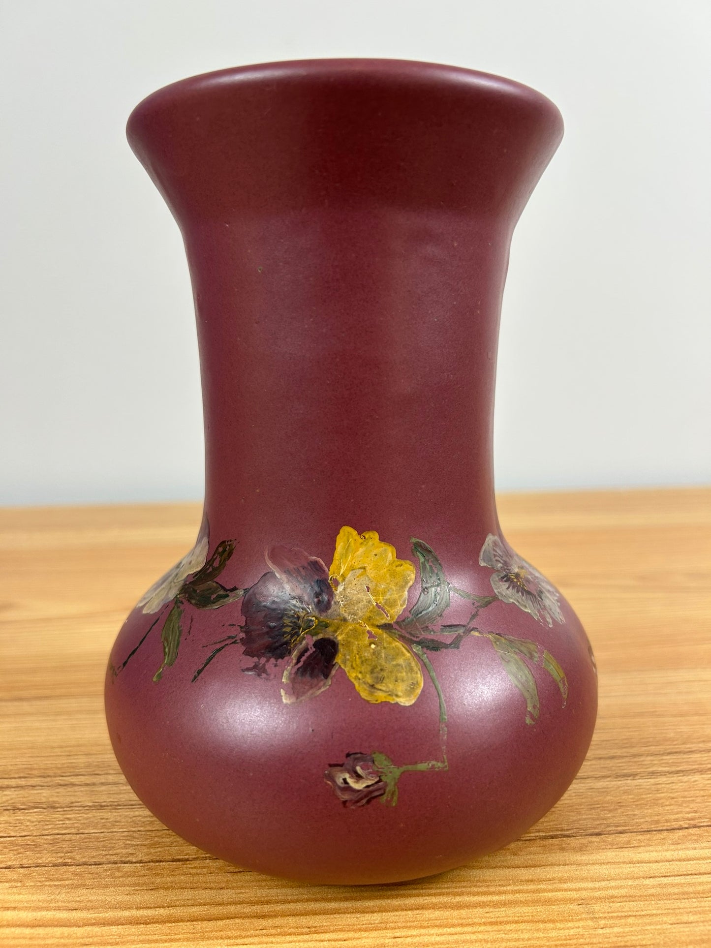 1920's Zanesville Stoneware Arts & Craft Pottery Matte Maroon 6.5 Inch Vase #105