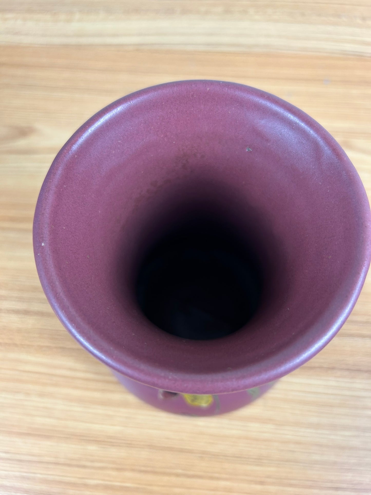1920's Zanesville Stoneware Arts & Craft Pottery Matte Maroon 6.5 Inch Vase #105