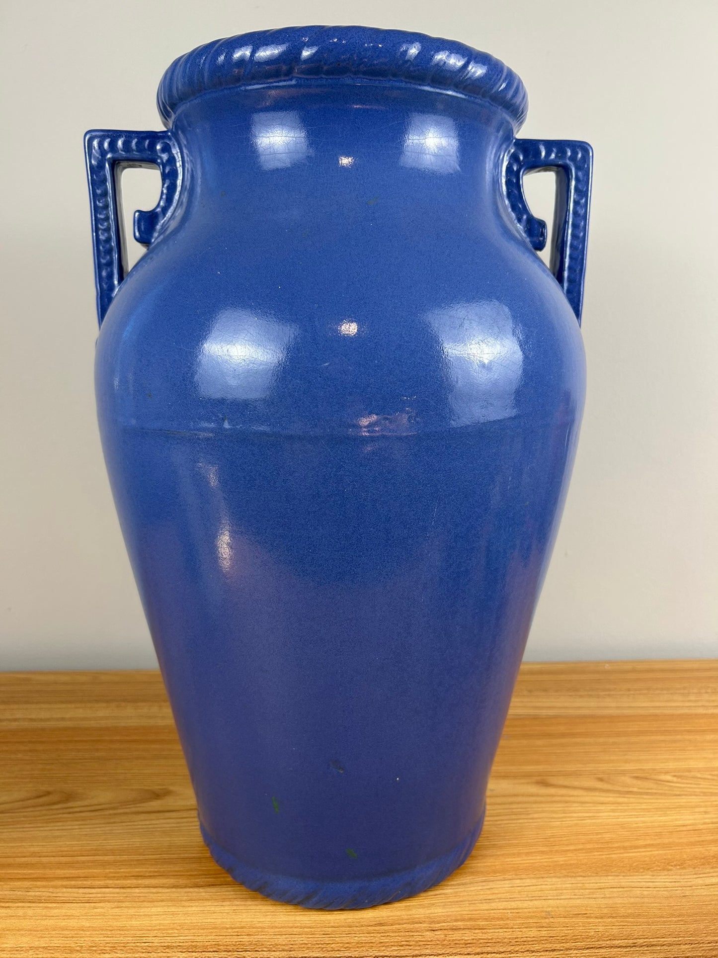 Robinson Ransbottom Pottery Cobalt Blue Glazed Large Handled Floor Vase c1940