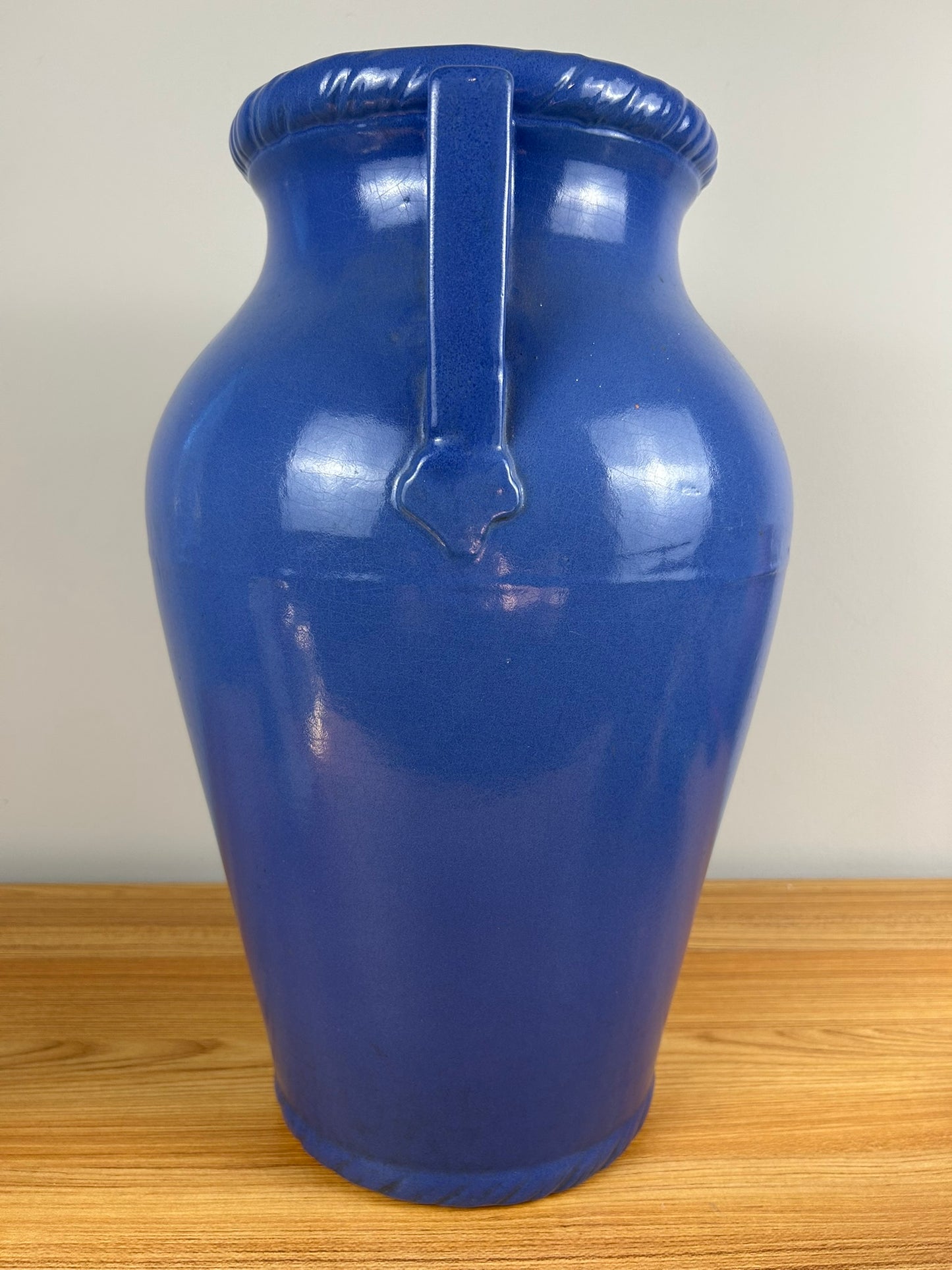 Robinson Ransbottom Pottery Cobalt Blue Glazed Large Handled Floor Vase c1940
