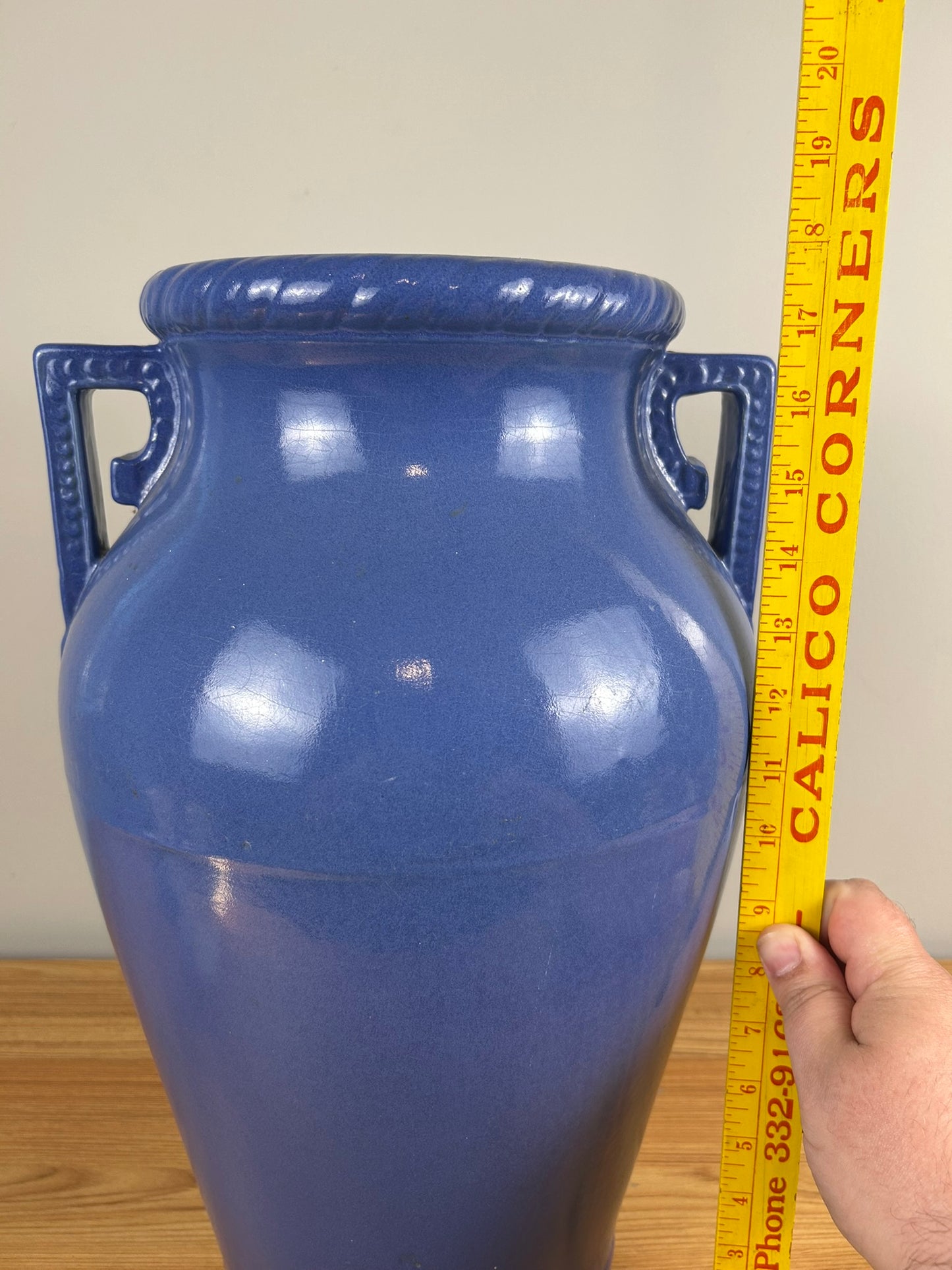Robinson Ransbottom Pottery Cobalt Blue Glazed Large Handled Floor Vase c1940