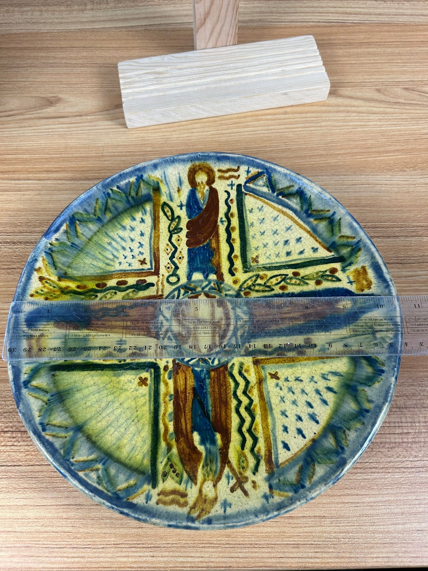 Vintage Catholic Art Pottery Communion Plate With Religious Characters IHS Center