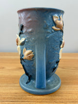 Roseville Art Pottery Blue Magnolia Flower Double Handle 6"H Vase 87-6
