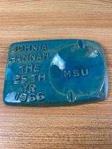 Pewabic Pottery Detroit 1966 Mottled Blue MSU Personalized Professor Ashtray