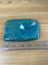 Pewabic Pottery Detroit 1966 Mottled Blue MSU Personalized Professor Ashtray