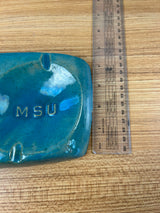 Pewabic Pottery Detroit 1966 Mottled Blue MSU Personalized Professor Ashtray