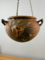 Roseville Bushberry Russet Art Pottery Hanging Basket With Chains 465-5