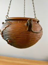 Roseville Bushberry Russet Art Pottery Hanging Basket With Chains 465-5