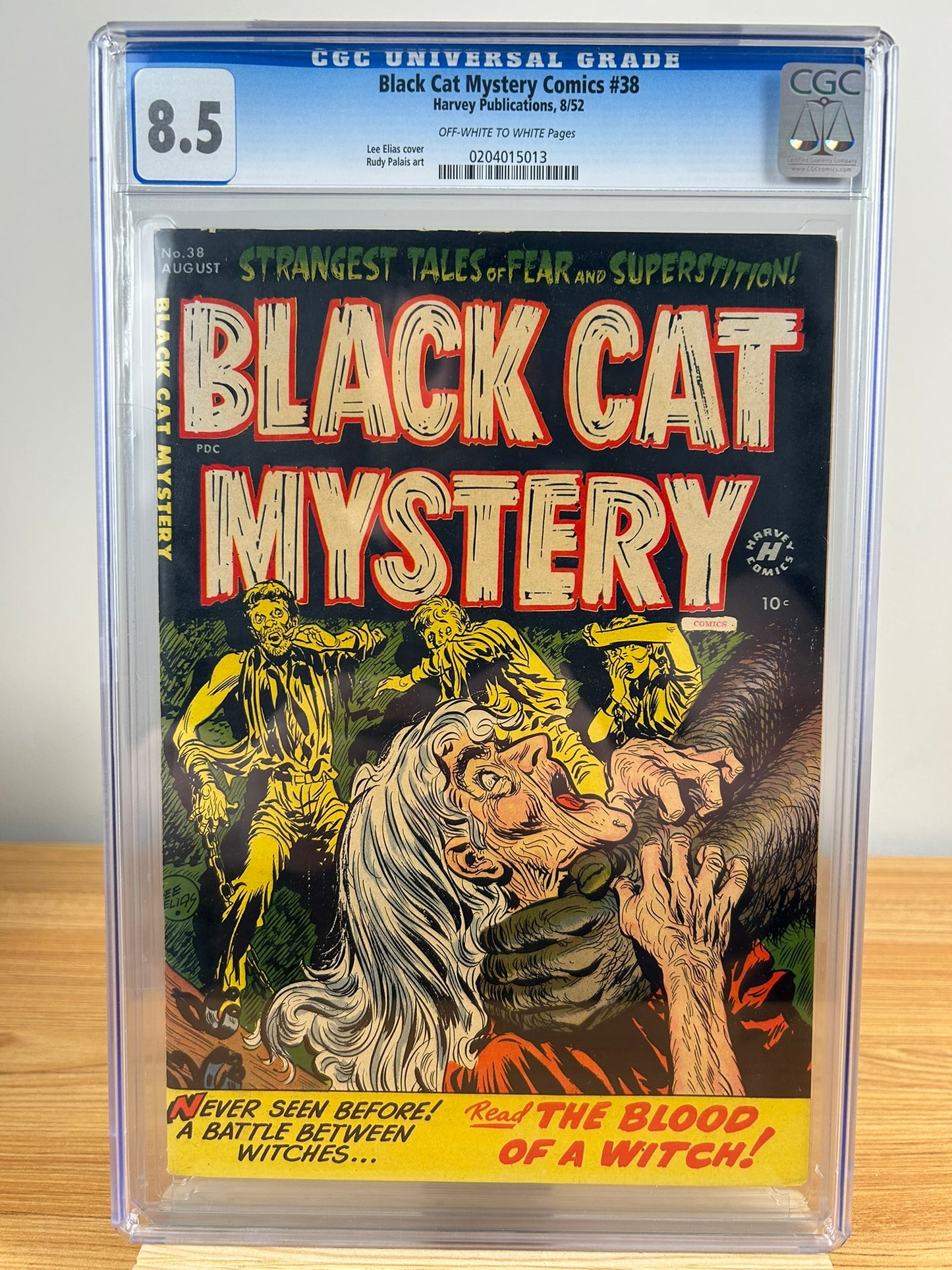 Black Cat Mystery Comics #38 CGC 8.5 Pre Code Horror OW-W Harvey 1952