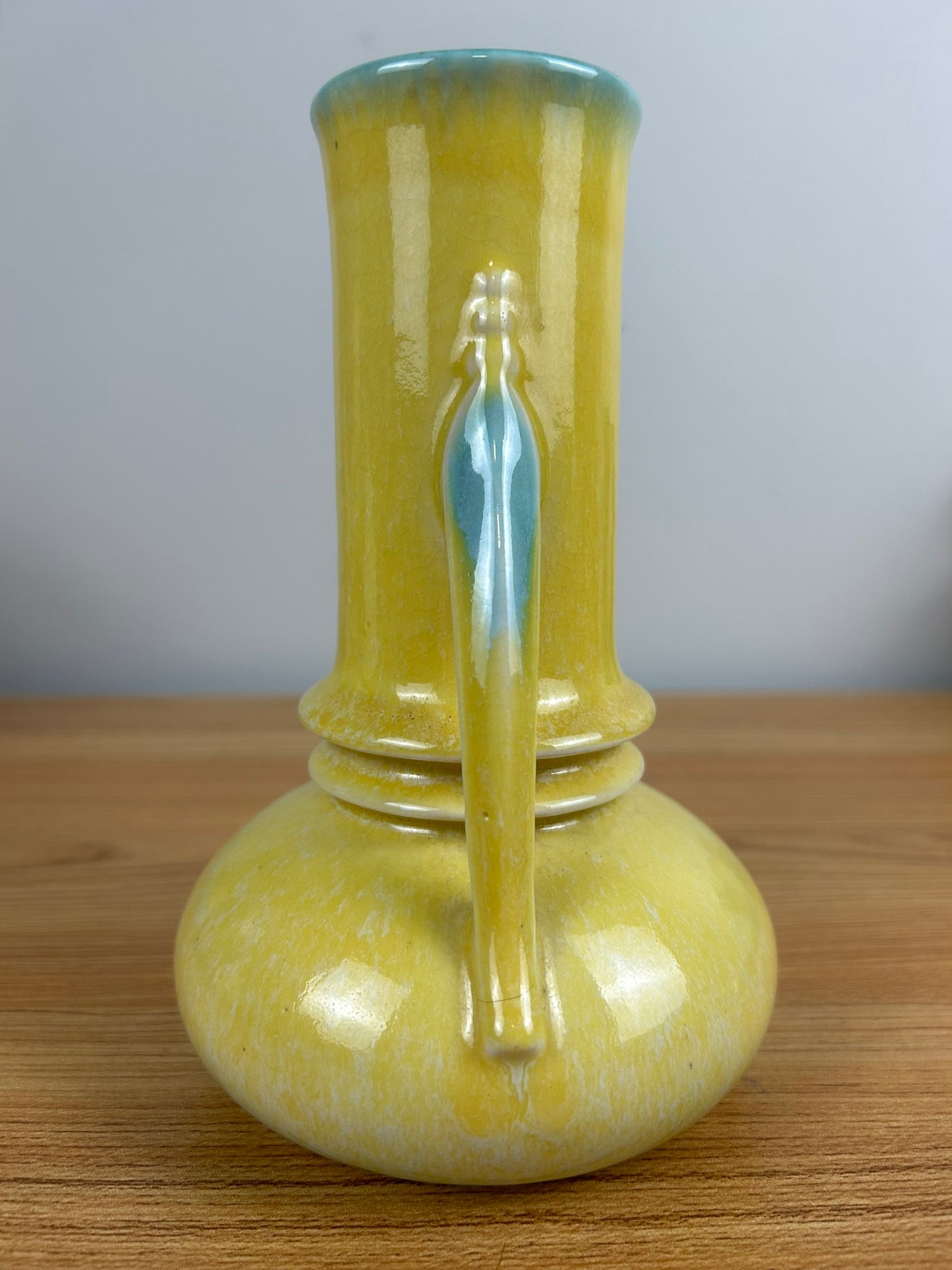 Vintage Roseville Orion Yellow Turquoise 1930s Art Deco Pottery Ceramic Vase